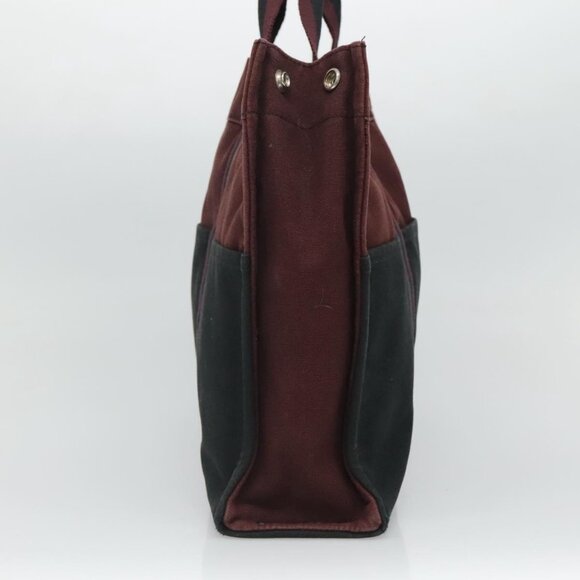 HERMES Fourre Tout MM Hand Bag Canvas Wine Red Auth th5651 - Picture 4 of 14